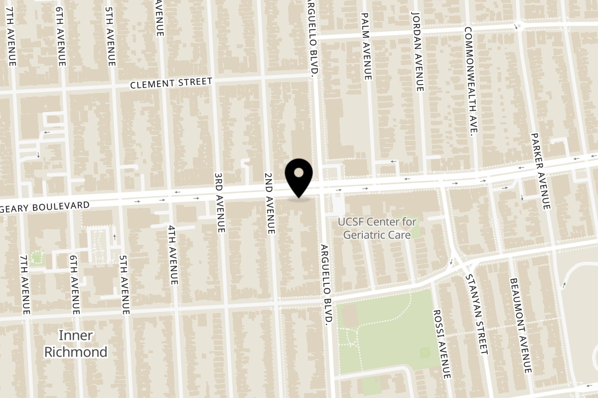 Map showing the location of Star India on 3721 Geary Blvd in San Francisco